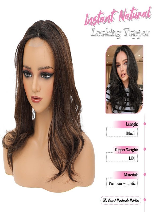 PANEWAY Hair Topper 18 Inch Body Wavy Hair Toppers for Women, Natural Scalp Look, Lightweight Volume Booster - Natural Black Root to Chocolate Brown Ombre, 18inch - Image 2
