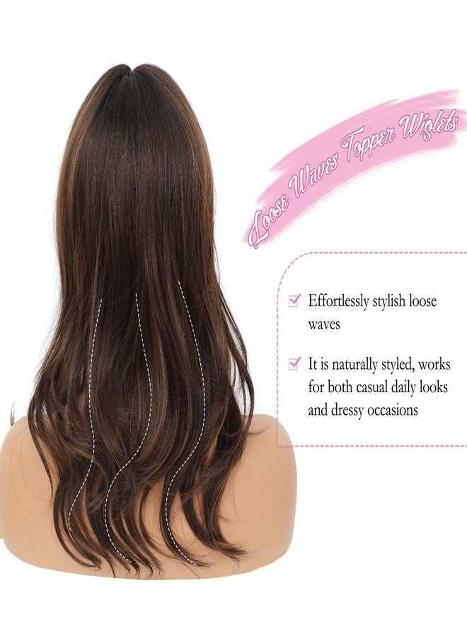 PANEWAY Hair Topper 18 Inch Body Wavy Hair Toppers for Women, Natural Scalp Look, Lightweight Volume Booster - Natural Black Root to Chocolate Brown Ombre, 18inch - Image 3