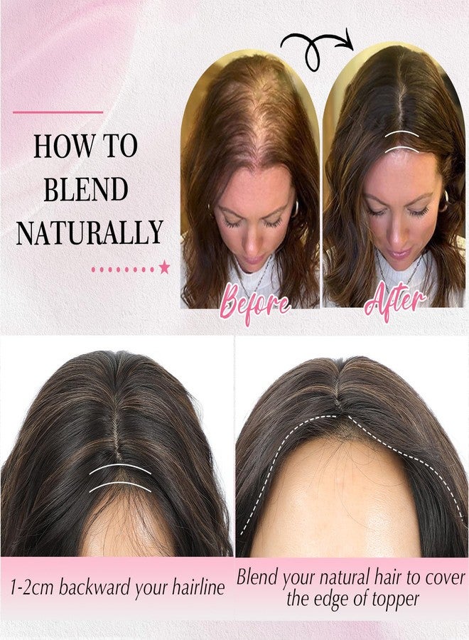 PANEWAY Hair Topper 18 Inch Body Wavy Hair Toppers for Women, Natural Scalp Look, Lightweight Volume Booster - Natural Black Root to Chocolate Brown Ombre, 18inch - Image 5