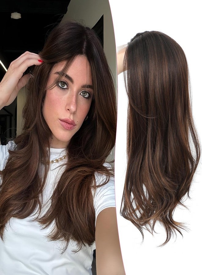 PANEWAY Hair Topper 18 Inch Body Wavy Hair Toppers for Women, Natural Scalp Look, Lightweight Volume Booster - Natural Black Root to Chocolate Brown Ombre, 18inch - Image 1