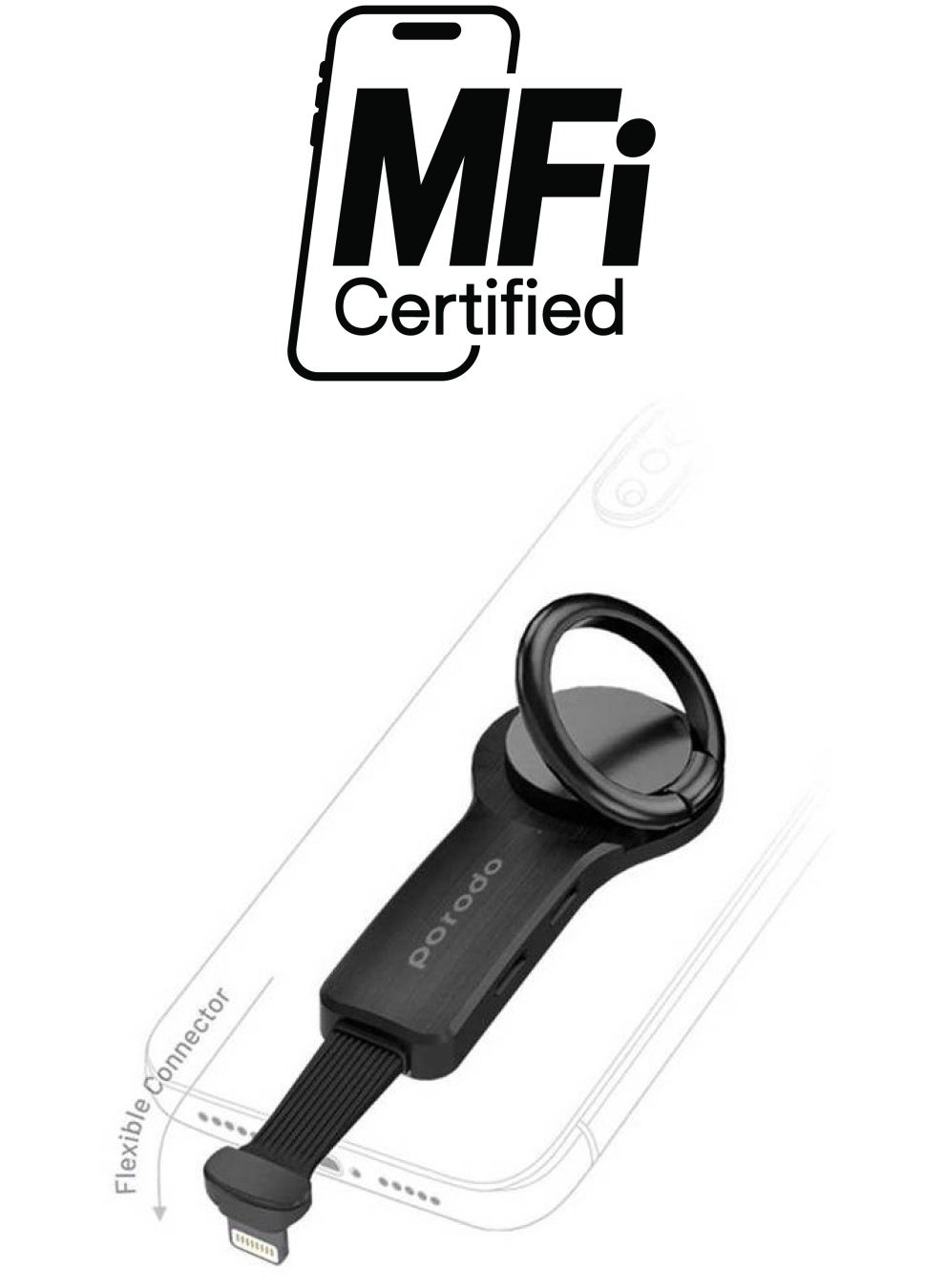 porodo Dual Adapter Dual Splitter, Audio & Charging, Compatible with Apple Devices, Compact & Durable, High-Performance Circuitry, Headphone Adapter – Black