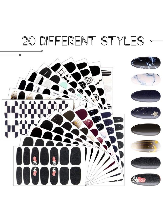 Maitys 20 Sheets 280 Pieces Black Nail Wraps Self Adhesive Full Cover Nail Decals Art Nail Polish Stickers False Nail Decals Manicure Stickers With 2 Pcs Nail Files For Girls Women (Chic Style) - Image 5