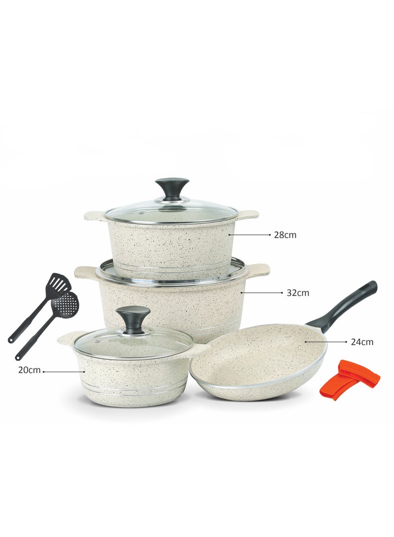 سونكس طقم أواني الطهي المصنوعة من الألومنيوم المُسبوك 11 قطعة – سطح مغلف بالرخام، صديق للبيئة، وقوي - Image 2