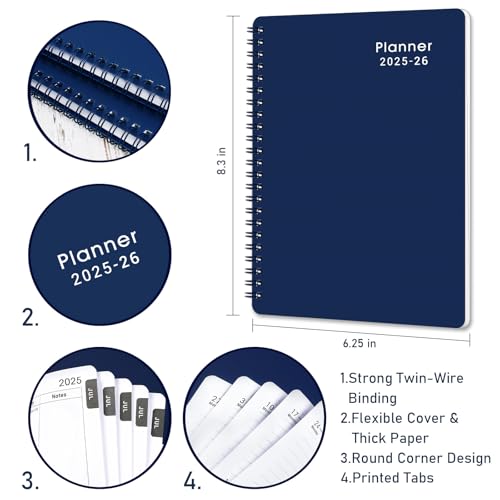MaaIbok 2025-2026 Planner - Planner 2025-2026 with Weekly & Monthly Spreads, Jul 2025 - Jun 2026, 6.25" × 8.3", Strong Twin-Wire Binding, Round Corner, Flexible Cover, Monthly Tabs - Image 3