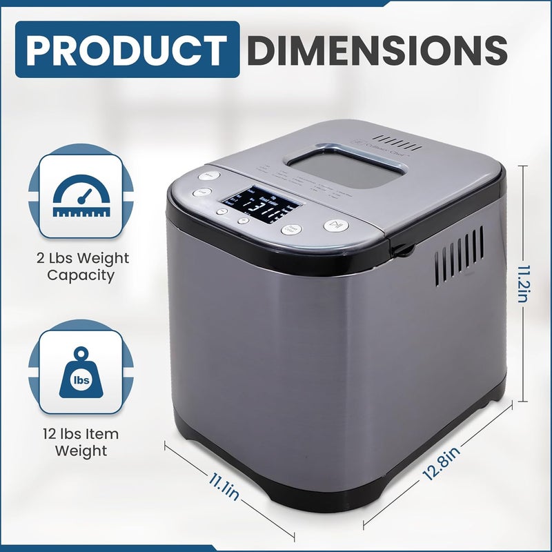 CULINARY CHEF Bread Maker Machine with Nonstick Bowl, Bread Hook, Measuring Cup & Spoon. 15-in-1, Gluten-Free Bread, Cake& Yogurt, 3 Crust Colour options and more. 3 Loaf Sizes. 2LB XL-BLACK - Image 3