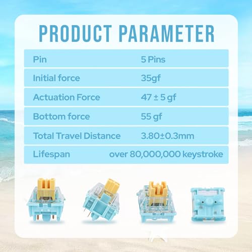 EPOMAKER Sea Salt Silent Mechanical Keyboard Switches Set, 5-Pin Switch, Pre-Lubed Linear Switch with LED Slot, 35 Pieces for Mechanical Keyboard - Image 3