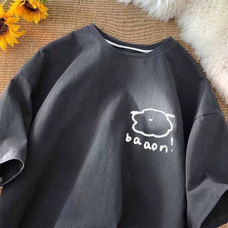 220g Cotton Heavy Ins Trendy T-shirt Summer New Style oversize Cute Simple Printed Men's and Women's Short Sleeves - Image 5