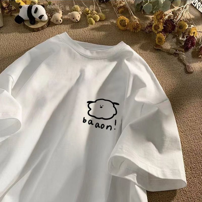 220g Cotton Heavy Ins Trendy T-shirt Summer New Style oversize Cute Simple Printed Men's and Women's Short Sleeves - Image 2
