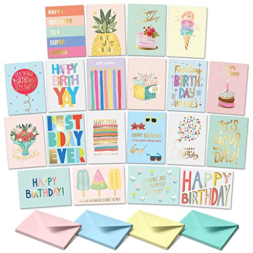 Sweetzer & Orange Happy Birthday Cards with Envelopes & Assortment Box. Variety Set of 20 Assorted Birthday Cards with Envelopes, Perfect Bulk Pack for Celebrations, Special Occasions, Friends - Image 1