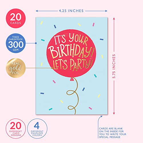 Sweetzer & Orange Happy Birthday Cards with Envelopes & Assortment Box. Variety Set of 20 Assorted Birthday Cards with Envelopes, Perfect Bulk Pack for Celebrations, Special Occasions, Friends - Image 2