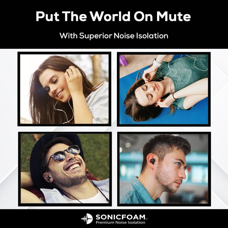 SONICFOAM أطراف أذن رغوة الذاكرة (SF0 متوسط أسود) لسماعات الأذن بقطر مكبر صوت 6.6-7.2 مم - (20 قطعة / 10 أزواج) - Image 5