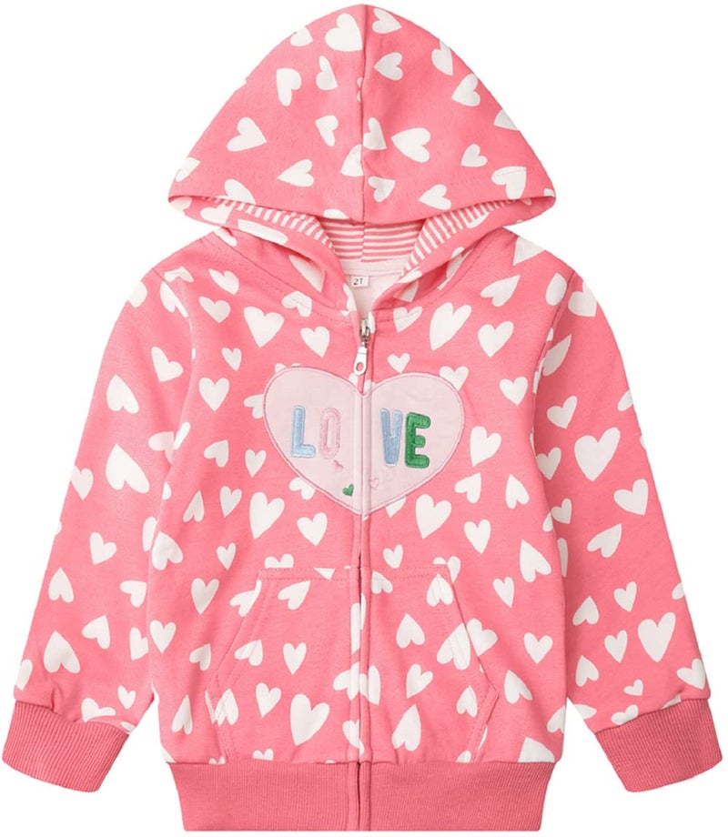 RETSUGO Girls Zip up Hoodie Valentines Day Jacket Casual Long Sleeve Sweatshirt Toddler Cotton Heart Print Coat Pullover Matching Tops 6t