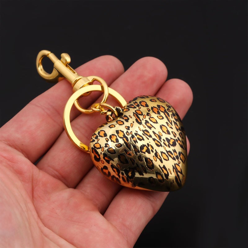 SORGERLY Gold Leopard Puffy Heart Keychain - Cute Bag Purse Charm for Handbag Backpack Accessories - Designer Cheetah Print Jewelry for Women (gold heart) - Image 2