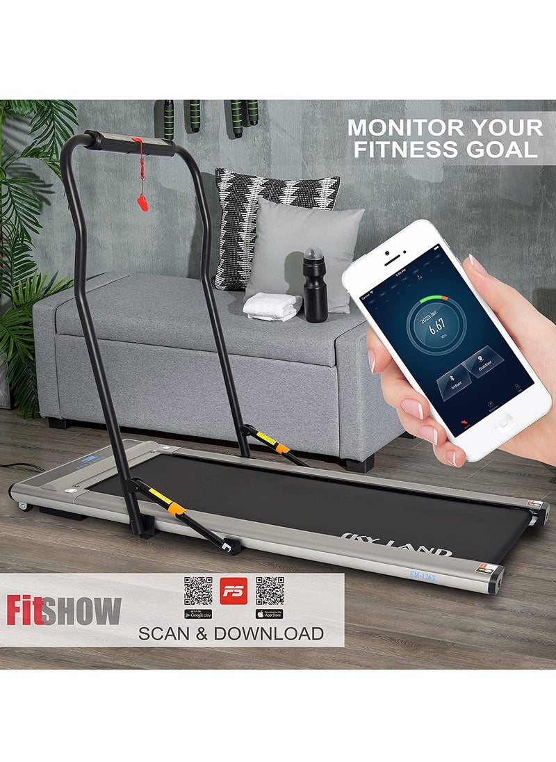 Sky Land - 2-in-1 Ultra-Thin Foldable Treadmill | Compact Under Desk Walking & Running Machine with Remote Control, Fit Show App & Digital Display for Home Office Fitness, EM-1263 - Image 1