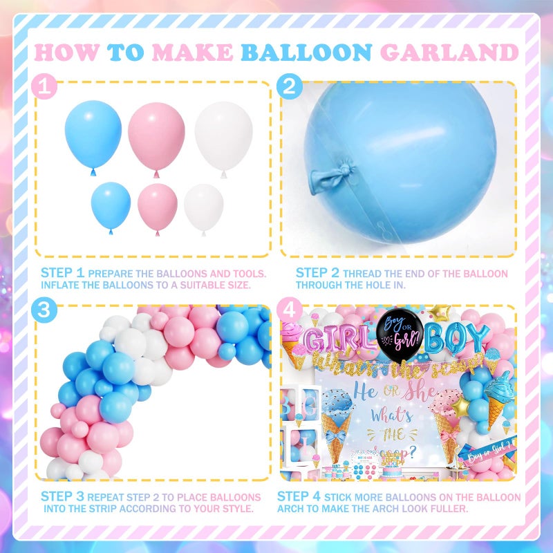 Hombae 172 PCs Whats The Scoop Gender Reveal Decorations, Hombae Boy or Girl Gender Reveal Decorations Backdrop Balloon Garland Banner Tablecloth Cake Cupcake Topper Box Cutout Poster Sash Ice Cream - Image 3