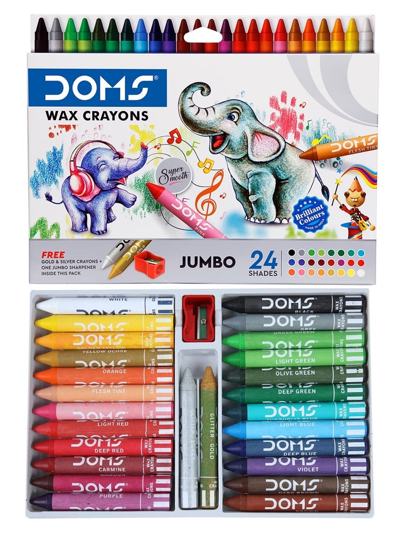 DOMS 24-Piece Jumbo Crayons Multicolour With Two Extra Shades And Sharpener - Image 1