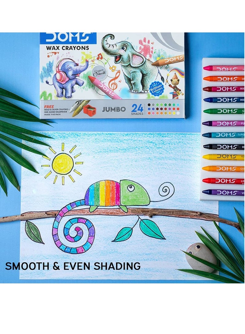 DOMS 24-Piece Jumbo Crayons Multicolour With Two Extra Shades And Sharpener - Image 4