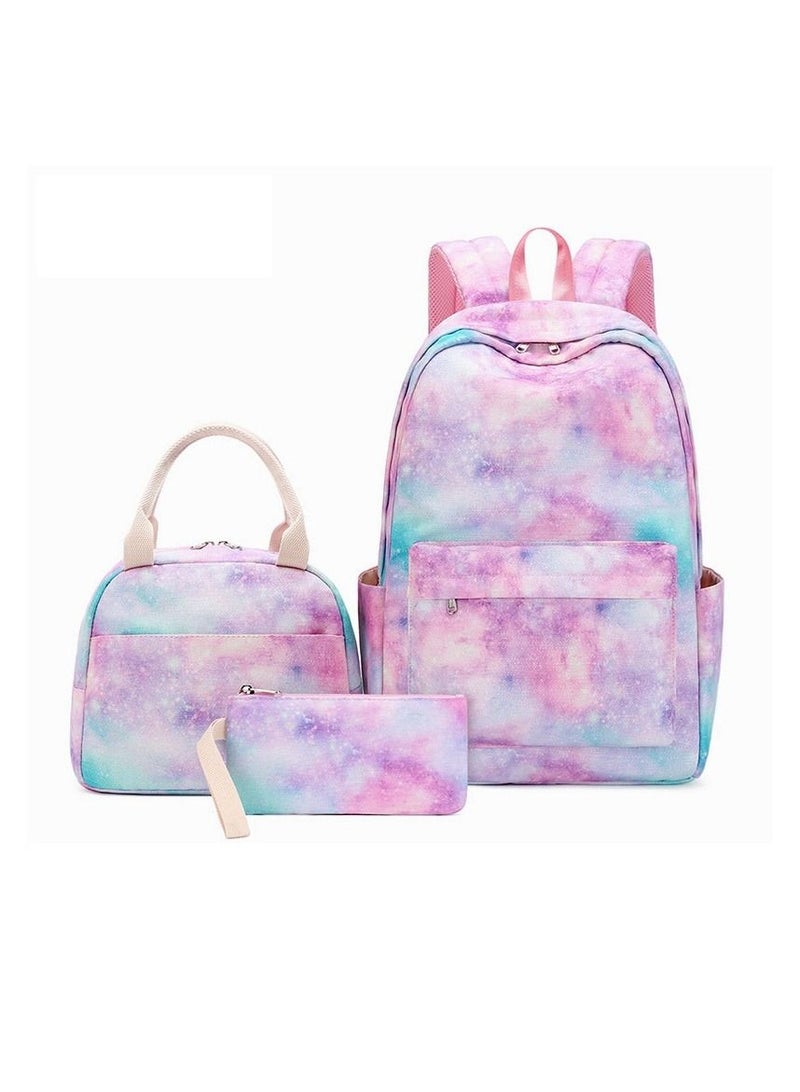 ZWX 3-Piece Starry Sky Graffiti Printed Waterproof Kids Backpack Set - Image 1