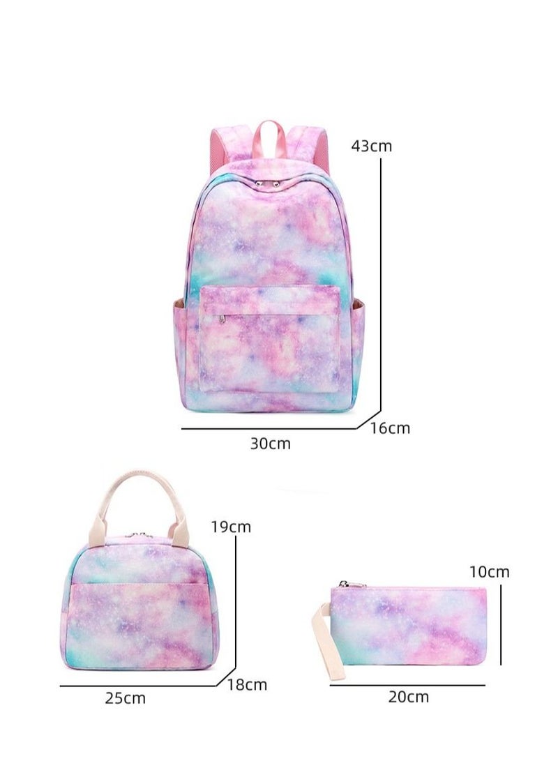 ZWX 3-Piece Starry Sky Graffiti Printed Waterproof Kids Backpack Set - Image 2