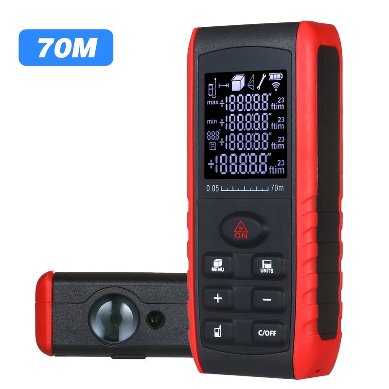 Portable Handheld Digital Distance Meter Diastimeter Distance Measuring Instrument Range Finder Area Volume Measurement with Angle Indication 70m - Image 3