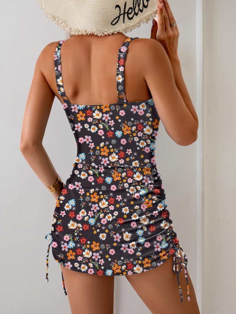 Eomenie Women's One Piece Swimdress Swimsuit with Drawstring Tummy Control Bathing Suits Push Up Swim Dresses with Bottom - Image 3