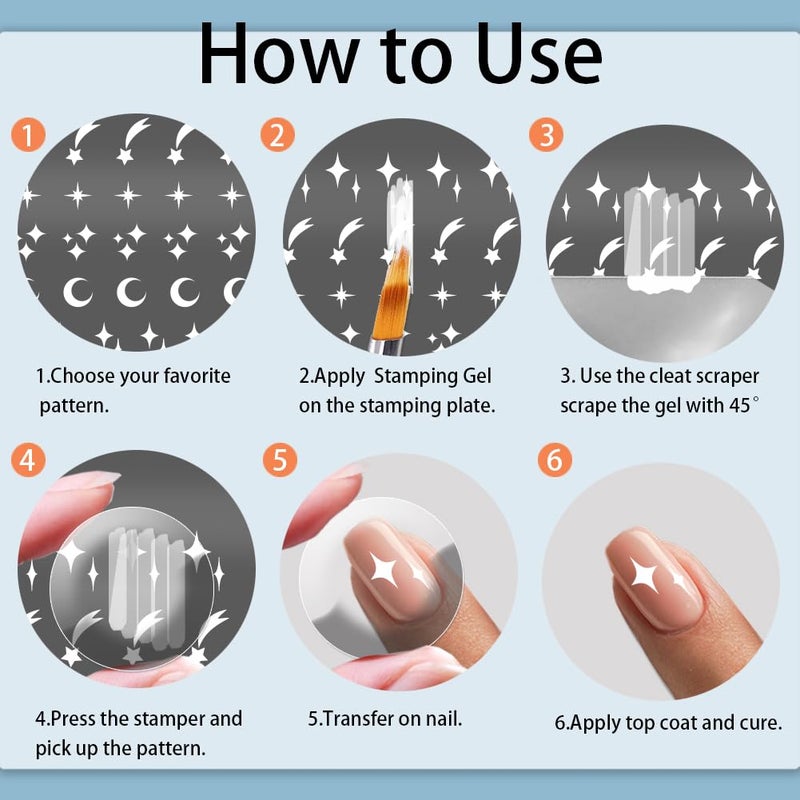 PH PandaHall 6pcs Stars Moon Pattern Nail Stamp Plate Heart Print Art Template Stainless Steel Nail Image Plate Butterfly Pattern Nails Art Stencils for Women DIY Printing 4.7x2.3 inch - Image 3
