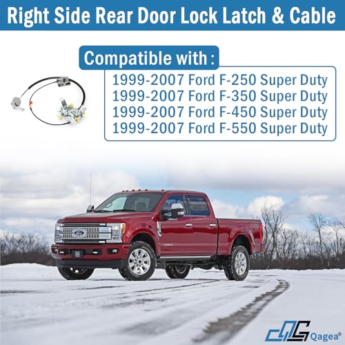Qagea Rear Door Lock Latch & Cable - Right Passenger Side - Replacement for 1999-2007 Ford F250 F350 F450 F550 Super Duty, Upper and Lower Locking Latches Assembly Replaces# 6C3Z-28264A00-A 6C3Z28264A00A - Image 2