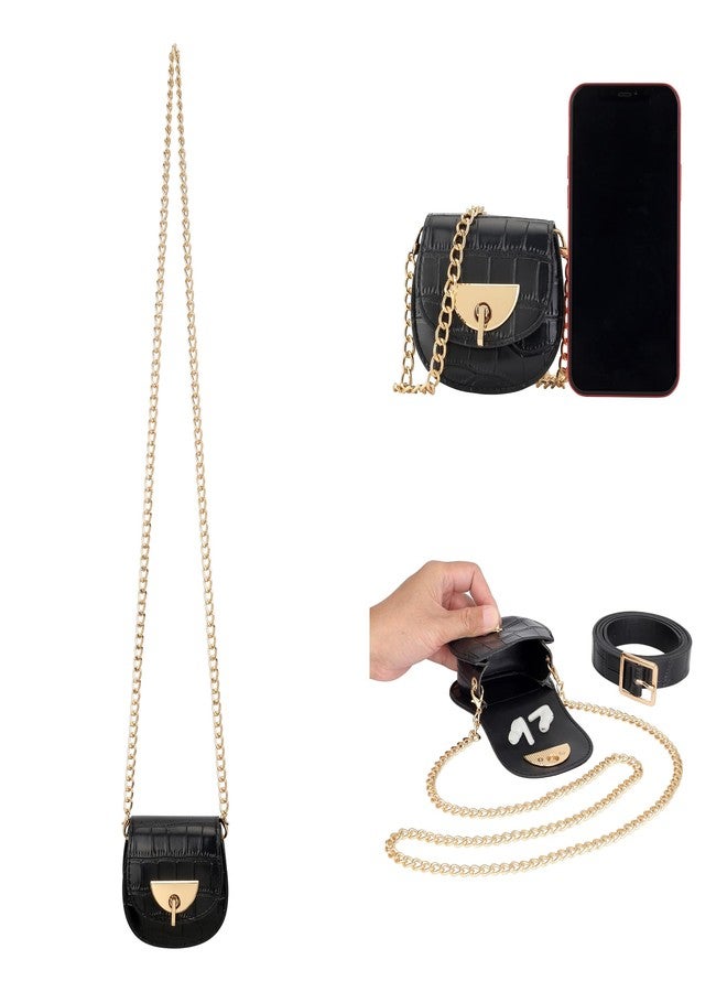 Ayliss Women Fanny Waist Bag Small Fanny Pack Mini Belt Purse Bag PU Leather Crossbody Sling Bag Pouch Fashion Chain Bag, Black #1, XX-Small - Image 2