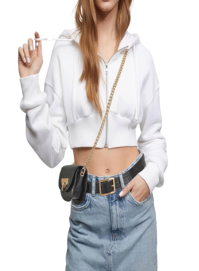 Ayliss Women Fanny Waist Bag Small Fanny Pack Mini Belt Purse Bag PU Leather Crossbody Sling Bag Pouch Fashion Chain Bag, Black #1, XX-Small - Image 5