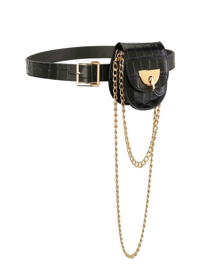 Ayliss Women Fanny Waist Bag Small Fanny Pack Mini Belt Purse Bag PU Leather Crossbody Sling Bag Pouch Fashion Chain Bag, Black #1, XX-Small - Image 1