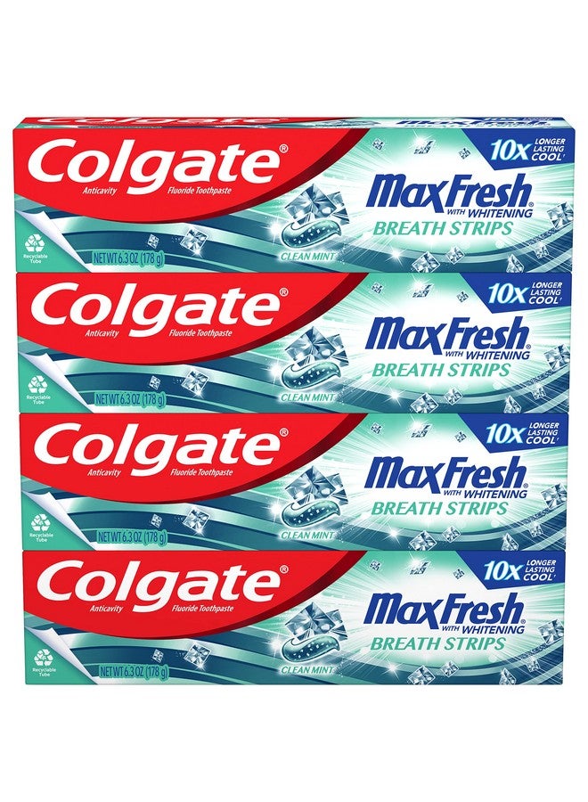 كولجيت معجون أسنان كولجيت ماكس فريش لتبييض الأسنان مع شرائح صغيرة، معجون أسنان بنكهة النعناع النقي لرائحة الفم الكريهة، يساعد في مكافحة التسوس، وتبييض الأسنان، وإضفاء رائحة منعشة على الفم، 6.3 أونصة (عبوة من 4 قطع) - Image 1