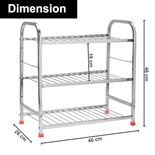 Namani 3-Tier Stainless Steel Foldable Storage Rack Bartan Stand with Pipe Frame | Heavy Duty, Rustproof & Space-Saving Organizer for Kitchen, Home & Office | Easy Assembly (Silver) - Image 5