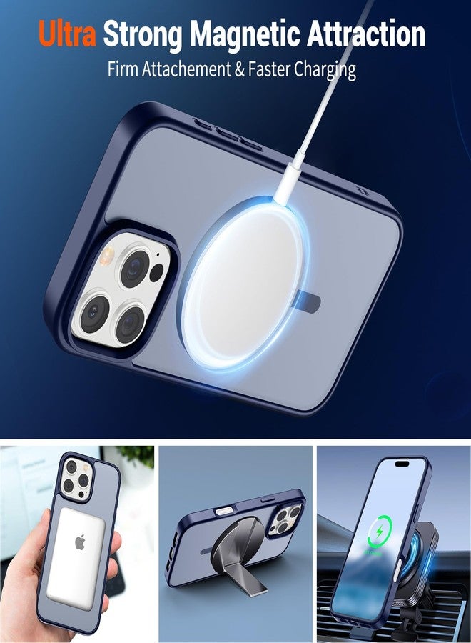 استلق جراب SUPFINE المغناطيسي لهاتف iPhone 16 Pro Max (متوافق مع MagSafe) (حماية فائقة ضد السقوط بمعايير عسكرية) جراب نحيف شفاف غير لامع مقاوم للصدمات ومضاد لبصمات الأصابع، لون أزرق داكن - Image 5