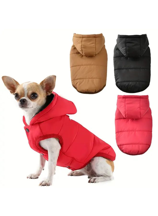 Coffee Color Small Thickened Hooded Dog Jacket Warm Winter Pet Coat For Small Medium Dogs - Image 1