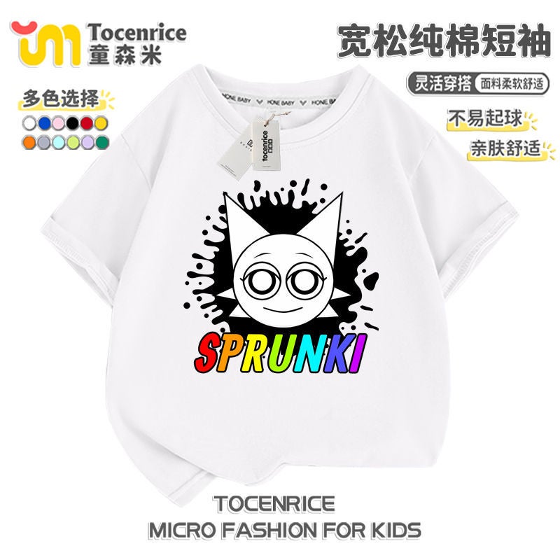 Rhythm Box T-Shirt Children's sprunki Clothes Pure Cotton Short Sleeve Top Summer Children's Wear Music Game Surrounding Tide - Image 1