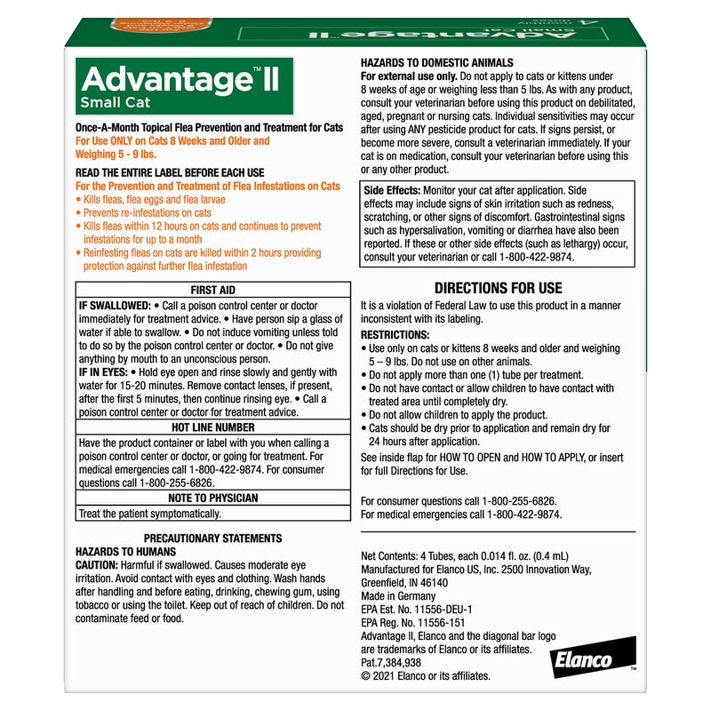 Advantage II Small Cat Vet-Recommended Flea Treatment & Prevention | Cats 5-9 lbs. | 4-Month Supply - Image 2