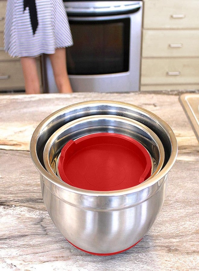 Fitzroy and Fox Stainless Steel Mixing Bowls with Lids and Non Slip Bases (Set of 3, Red) - Image 4