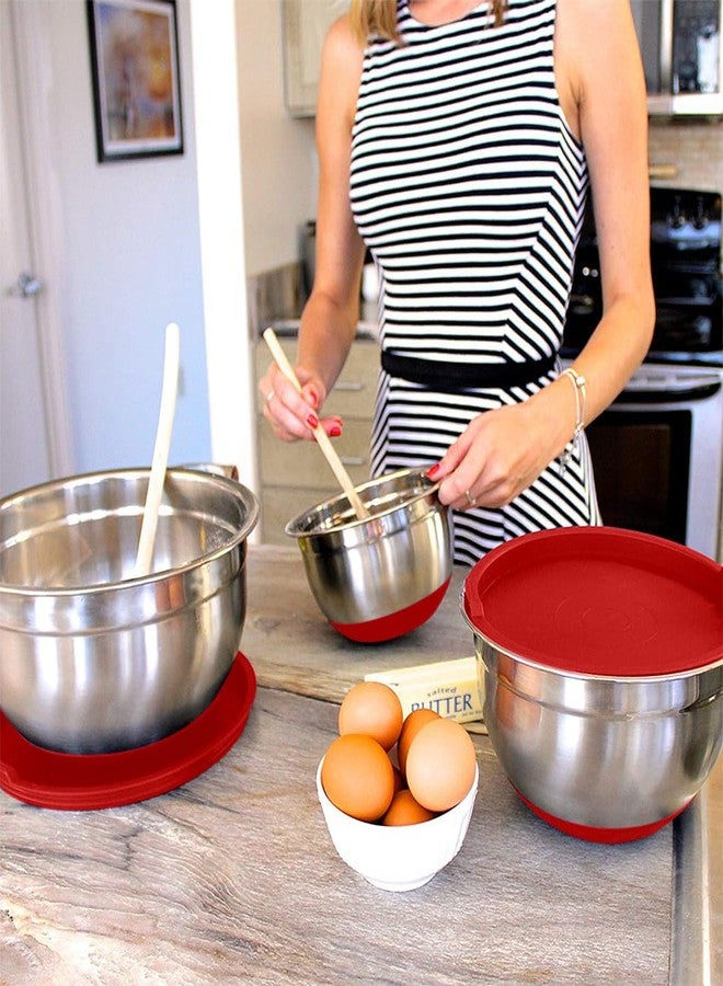 Fitzroy and Fox Stainless Steel Mixing Bowls with Lids and Non Slip Bases (Set of 3, Red) - Image 2
