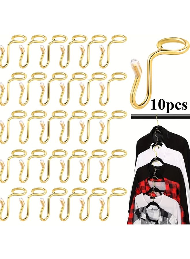 علاقات ملابس ذهبية 10 قطع مع خطاطيف ربط، ملاقط تمديد، وأكياس تخزين - Image 1