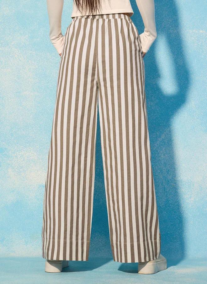 ذا سوليد ستور The Souled Store Women Straight Fit Striped Brown Pants