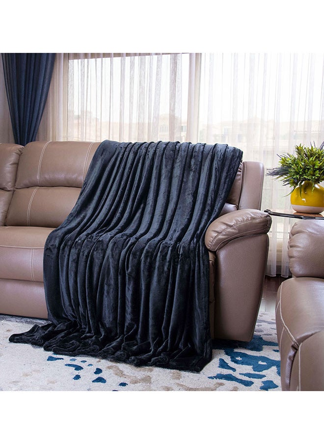 Mintra Lightweight Blanket 250 GSM Extra Soft Premium Microfiber Bed and Sofa Throw in Black- Size 130x152cm  - Image 1