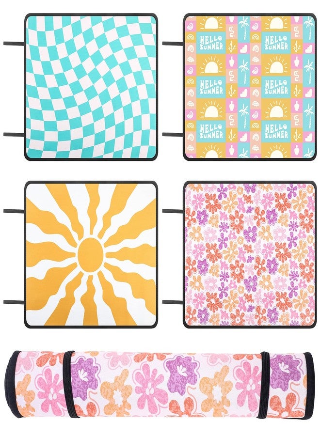 Tinideya 4 Pcs Pool Anti Slip Mat Swimming Pool Side Seat Cushion Neoprene Anti Slip Cushion Poolside Seating Mat Multi Function Groovy Boho Theme Summer Beach Poolside Chairs Accessories - Image 1