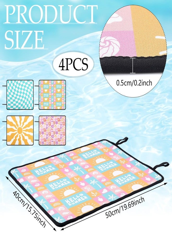 Tinideya 4 Pcs Pool Anti Slip Mat Swimming Pool Side Seat Cushion Neoprene Anti Slip Cushion Poolside Seating Mat Multi Function Groovy Boho Theme Summer Beach Poolside Chairs Accessories - Image 2