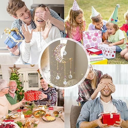 ilclviz Crystal Moon Suncacher-Sun Catchers Indoor Window Prism Moon Crystal Dream Catcher Natural Healing Stones Rainbow Maker Garden Car Decoration Outdoor (Amethys) - Image 5