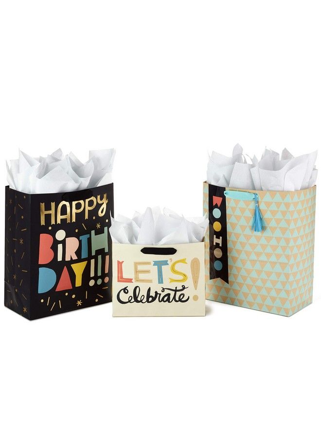 Hallmark Celebrate Gift Bags Assortment With Tissue Paper (Pack Of 3: 2 Large 13" And 1 Medium 7" Gift Bags For Birthdays Baby Showers And More) - Image 1