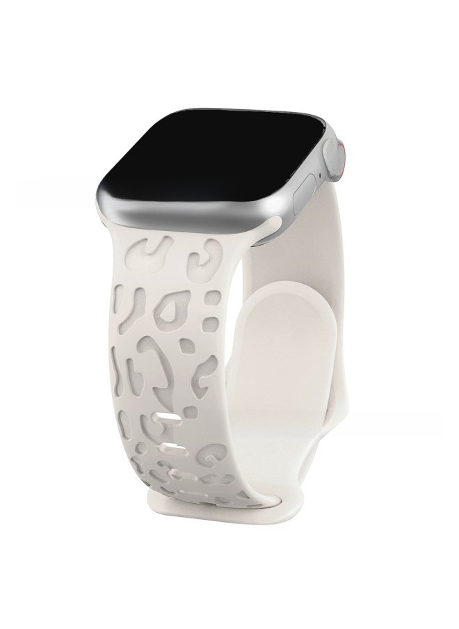 For Apple Watch Ultra S9 Silicone Laser Leopard Print 41mm40mm45mm49mm Smart Watch Strap-Color:38/40/41mm White