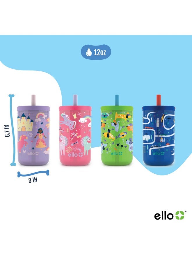 Ello Ello Bop 2-Pack 12oz Kids Plastic Tumbler Set with Carry Loop | Leak-Proof Slider Lid | Removable Spill Resistant Soft Straw | BPA-Free | Dogs and Dinos  - Image 3