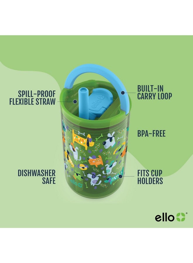Ello Ello Bop 2-Pack 12oz Kids Plastic Tumbler Set with Carry Loop | Leak-Proof Slider Lid | Removable Spill Resistant Soft Straw | BPA-Free | Dogs and Dinos  - Image 2