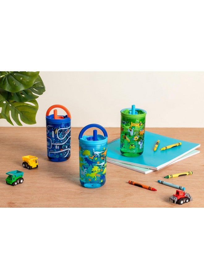 Ello Ello Bop 2-Pack 12oz Kids Plastic Tumbler Set with Carry Loop | Leak-Proof Slider Lid | Removable Spill Resistant Soft Straw | BPA-Free | Dogs and Dinos  - Image 1