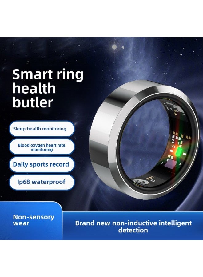 Upgraded Smart Black Technology High Precision Health Ring Heart Rate Oximeter Step Sleep Sport Waterproof Bluetooth-Colour:Silver - Real-time Monitoring Of Finger Size 10 Circumference 62.1mm - Image 1